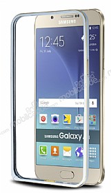 Eiroo Samsung Galaxy A8 Gold izgili Silver Metal Bumper Klf