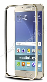 Eiroo Samsung Galaxy A8 Gold izgili Gold Metal Bumper Klf
