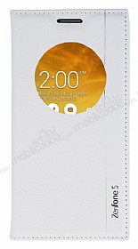 Asus Zenfone 5 Gizli Mknatsl Pencereli Beyaz Deri Klf