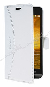 Eiroo Thunder Asus Zenfone 5 Standl Czdanl Beyaz Deri Klf