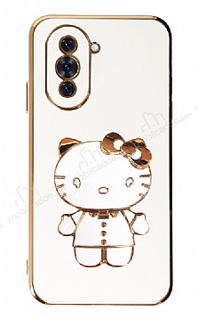 Eiroo Aynal Kitty Huawei nova 10 Pro Standl Beyaz Silikon Klf