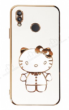 Eiroo Aynal Kitty Huawei P20 Lite Standl Beyaz Silikon Klf