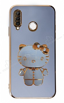 Eiroo Aynal Kitty Huawei P30 Lite Standl Mavi Silikon Klf