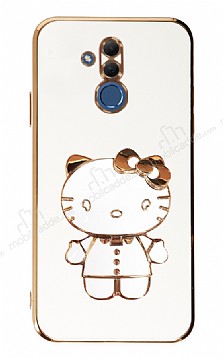 Eiroo Aynal Kitty Huawei Mate 20 Lite Standl Beyaz Silikon Klf