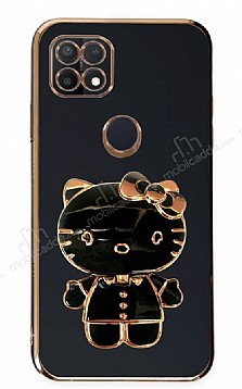 Eiroo Aynal Kitty Oppo A15/A15s Standl Siyah Silikon Klf
