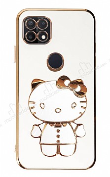 Eiroo Aynal Kitty Oppo A15/A15s Standl Beyaz Silikon Klf