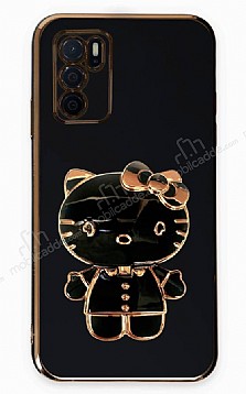 Eiroo Aynal Kitty Oppo A16 Standl Siyah Silikon Klf