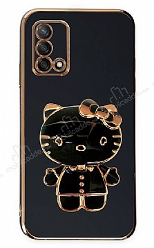 Eiroo Aynal Kitty Oppo A74 Standl Siyah Silikon Klf