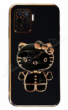 Eiroo Aynal Kitty Oppo Reno 5 Lite Standl Siyah Silikon Klf