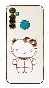 Eiroo Aynal Kitty Realme 5i Standl Beyaz Silikon Klf