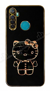 Eiroo Aynal Kitty Realme 5i Standl Siyah Silikon Klf