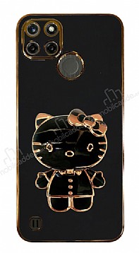 Eiroo Aynal Kitty Realme C21Y Standl Siyah Silikon Klf