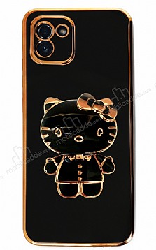 Eiroo Aynal Kitty Samsung Galaxy A03 Standl Siyah Silikon Klf