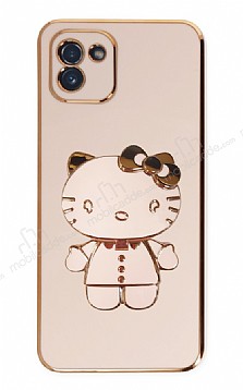 Eiroo Aynal Kitty Samsung Galaxy A03 Standl Pembe Silikon Klf
