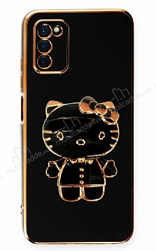 Eiroo Aynal Kitty Samsung Galaxy A03s Standl Siyah Silikon Klf