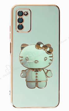 Eiroo Aynal Kitty Samsung Galaxy A03s Standl Yeil Silikon Klf