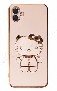Eiroo Aynal Kitty Samsung Galaxy A04 Standl Pembe Silikon Klf