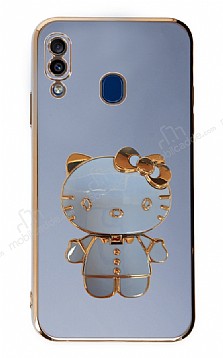 Eiroo Aynal Kitty Samsung Galaxy A20 / A30 Standl Mavi Silikon Klf