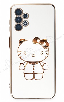 Eiroo Aynal Kitty Samsung Galaxy A23 Standl Beyaz Silikon Klf