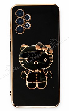Eiroo Aynal Kitty Samsung Galaxy A32 4G Standl Siyah Silikon Klf
