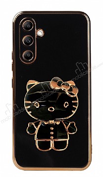 Eiroo Aynal Kitty Samsung Galaxy A34 Standl Siyah Silikon Klf