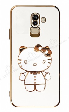 Eiroo Aynal Kitty Samsung Galaxy A6 Plus 2018 Standl Beyaz Silikon Klf