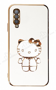 Eiroo Aynal Kitty Samsung Galaxy A70 Standl Beyaz Silikon Klf