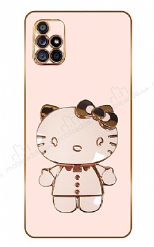 Eiroo Aynal Kitty Samsung Galaxy A71 Standl Pembe Silikon Klf