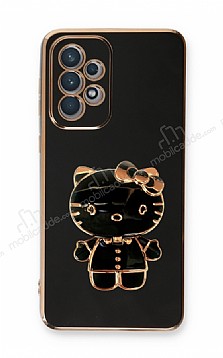 Eiroo Aynal Kitty Samsung Galaxy A72 5G Standl Siyah Silikon Klf