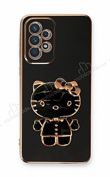 Eiroo Aynal Kitty Samsung Galaxy A72 Standl Siyah Silikon Klf