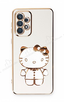Eiroo Aynal Kitty Samsung Galaxy A72 Standl Beyaz Silikon Klf