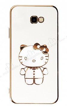 Eiroo Aynal Kitty Samsung Galaxy J4 Plus Standl Beyaz Silikon Klf