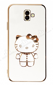 Eiroo Aynal Kitty Samsung Galaxy J6 Plus Standl Beyaz Silikon Klf