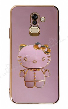 Eiroo Aynal Kitty Samsung Galaxy J8 Standl Mor Silikon Klf