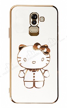Eiroo Aynal Kitty Samsung Galaxy J8 Standl Beyaz Silikon Klf