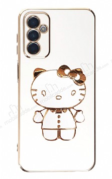 Eiroo Aynal Kitty Samsung Galaxy M13 Standl Beyaz Silikon Klf