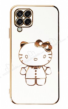 Eiroo Aynal Kitty Samsung Galaxy M33 Standl Beyaz Silikon Klf