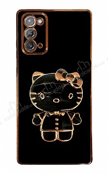 Eiroo Aynal Kitty Samsung Galaxy Note 20 Standl Siyah Silikon Klf