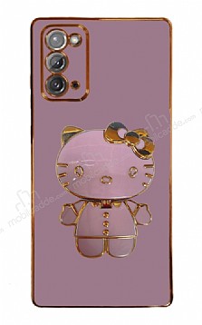 Eiroo Aynal Kitty Samsung Galaxy Note 20 Standl Mor Silikon Klf