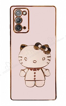 Eiroo Aynal Kitty Samsung Galaxy Note 20 Standl Pembe Silikon Klf