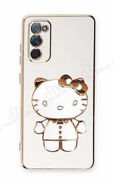 Eiroo Aynal Kitty Samsung Galaxy S20 FE Standl Beyaz Silikon Klf