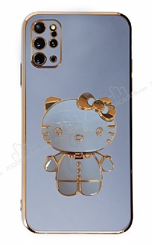 Eiroo Aynal Kitty Samsung Galaxy S20 Plus Standl Mavi Silikon Klf