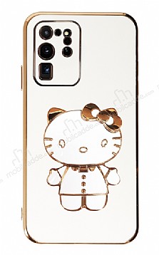 Eiroo Aynal Kitty Samsung Galaxy S20 Ultra Standl Beyaz Silikon Klf