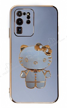 Eiroo Aynal Kitty Samsung Galaxy S20 Ultra Standl Mavi Silikon Klf