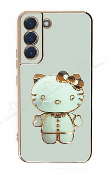 Eiroo Aynal Kitty Samsung Galaxy S21 FE 5G Standl Yeil Silikon Klf