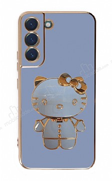 Eiroo Aynal Kitty Samsung Galaxy S21 FE 5G Standl Mavi Silikon Klf