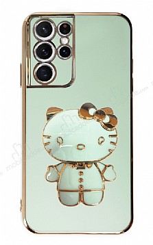 Eiroo Aynal Kitty Samsung Galaxy S21 Ultra Standl Yeil Silikon Klf