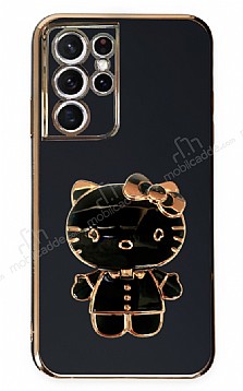 Eiroo Aynal Kitty Samsung Galaxy S21 Ultra Standl Siyah Silikon Klf