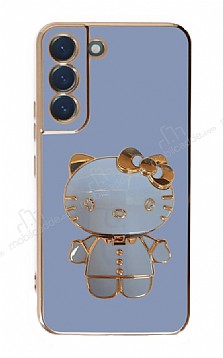Eiroo Aynal Kitty Samsung Galaxy S22 5G Standl Mavi Silikon Klf