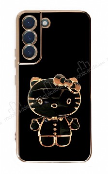 Eiroo Aynal Kitty Samsung Galaxy S22 5G Standl Siyah Silikon Klf